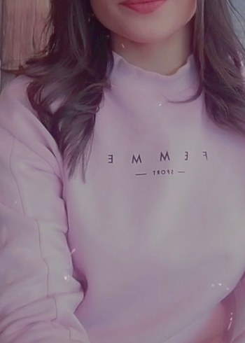 Pembe Kadın Sweatshirt Bisiklet Yaka