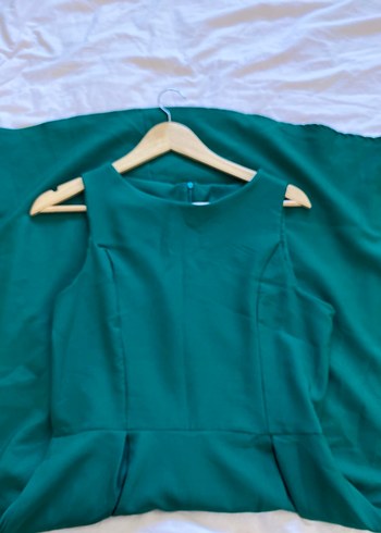 Yeşil Uzun Kolsuz Pilili Kadın Elbise - Görsel 2