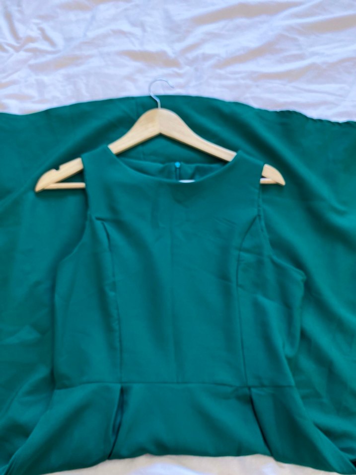 Yeşil Uzun Kolsuz Pilili Kadın Elbise - Görsel 2