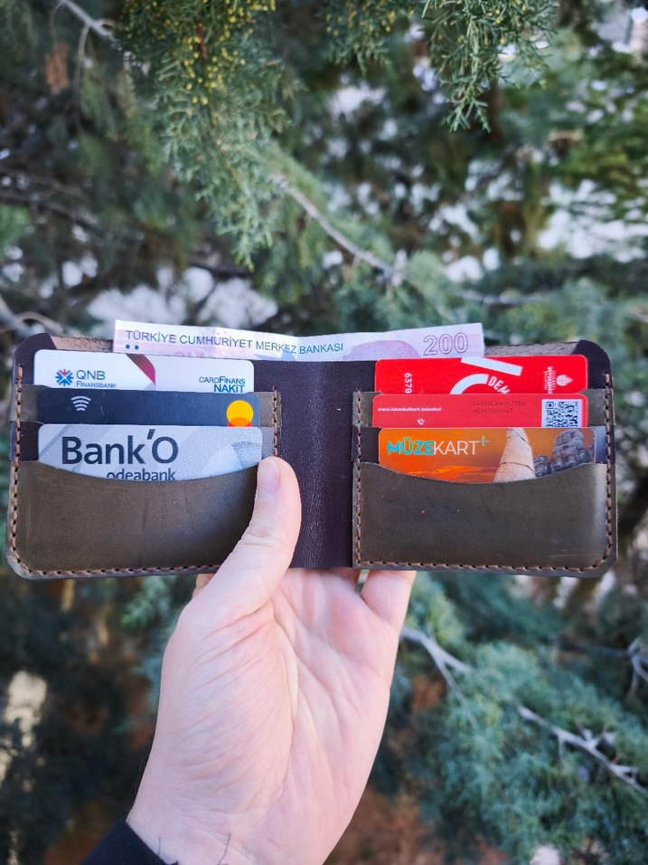 Koyu Kahverengi Minimalist Hakiki Deri El Yapımı Erkek Cüzdan - Görsel 5