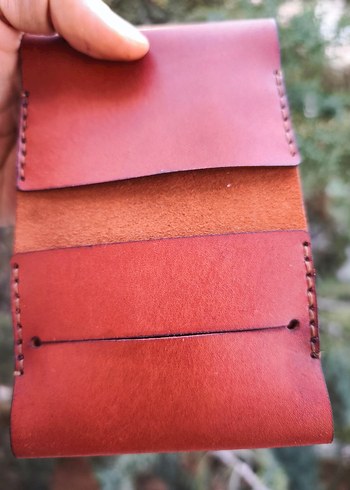 Bordo Minimalist El Yapımı Hakiki Deri Kartlık - Görsel 3