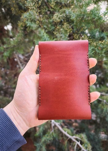 Bordo Minimalist El Yapımı Hakiki Deri Kartlık - Görsel 4