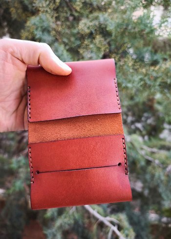 Bordo Minimalist El Yapımı Hakiki Deri Kartlık - Görsel 2