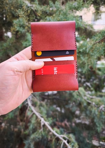 Bordo Minimalist El Yapımı Hakiki Deri Kartlık - Görsel 5