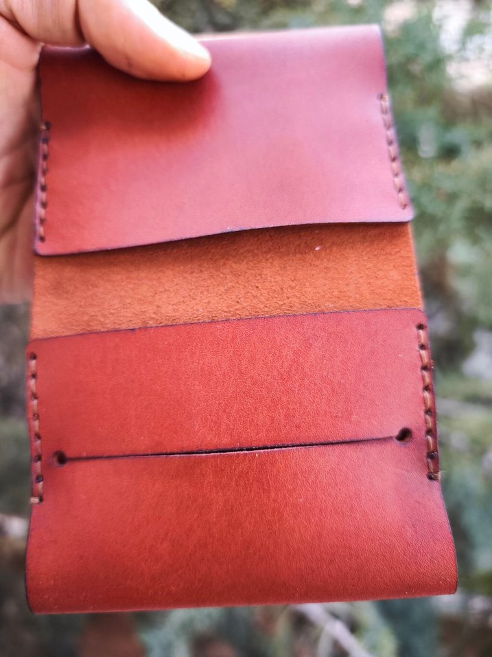 Bordo Minimalist El Yapımı Hakiki Deri Kartlık - Görsel 3