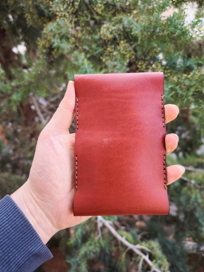 Bordo Minimalist El Yapımı Hakiki Deri Kartlık - Görsel 4