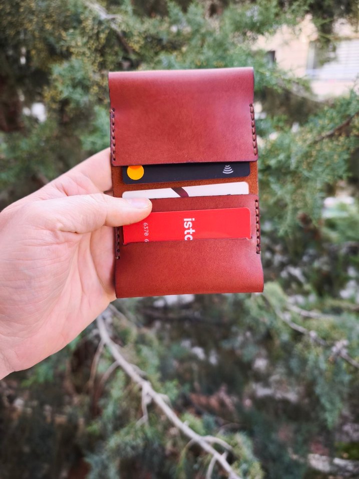 Bordo Minimalist El Yapımı Hakiki Deri Kartlık - Görsel 5