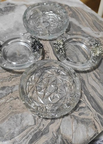 İşlemeli Gri Cam Tabak Seti 4 lü - Görsel 3