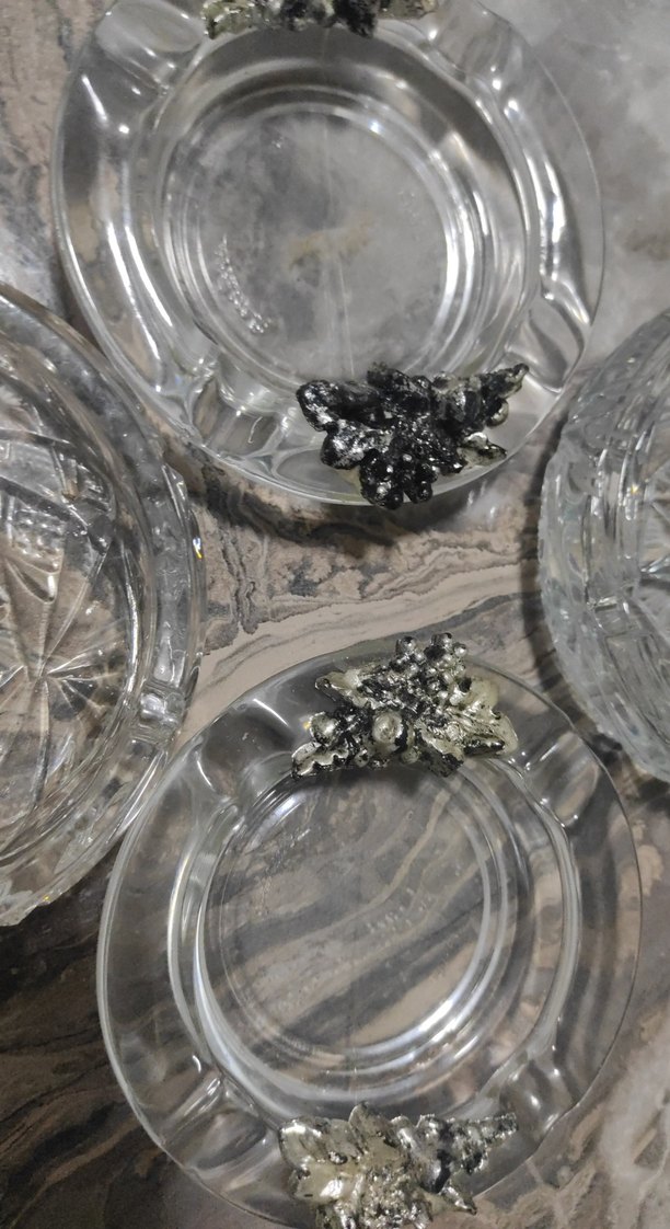 İşlemeli Gri Cam Tabak Seti 4 lü - Görsel 2