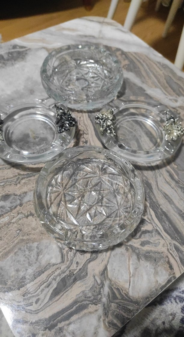 İşlemeli Gri Cam Tabak Seti 4 lü - Görsel 3