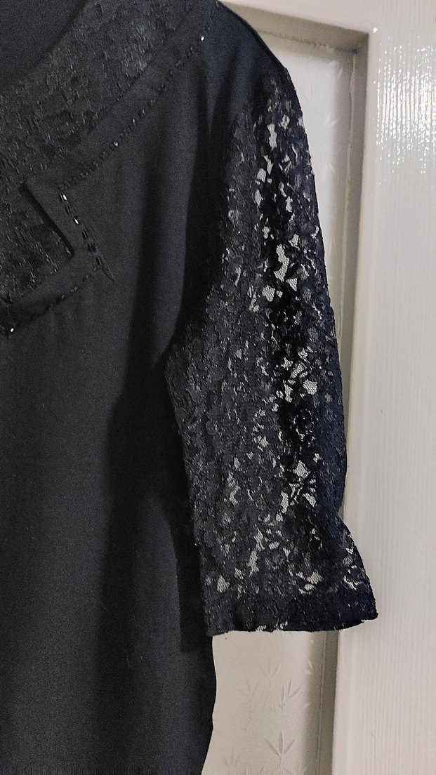 Kadın Siyah Uzun Kollu Gotik Nakışlı Uzun kollu buluz - Görsel 3