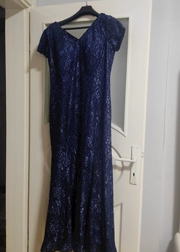 Lacivert Yılan Desenli Uzun tül Abiye Elbise - Görsel 4