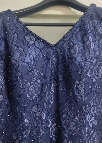 Lacivert Yılan Desenli Uzun tül Abiye Elbise - Görsel 3