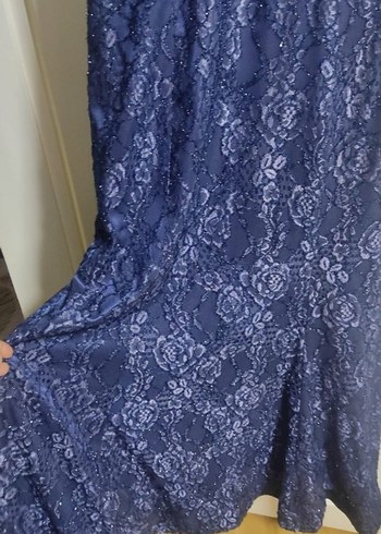 Lacivert Yılan Desenli Uzun tül Abiye Elbise - Görsel 2