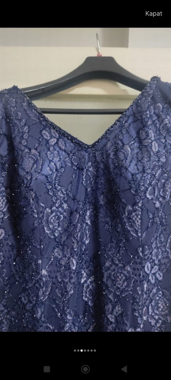 Lacivert Yılan Desenli Uzun tül Abiye Elbise - Görsel 3