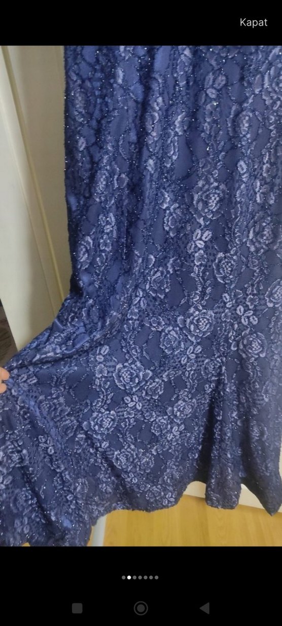 Lacivert Yılan Desenli Uzun tül Abiye Elbise - Görsel 2