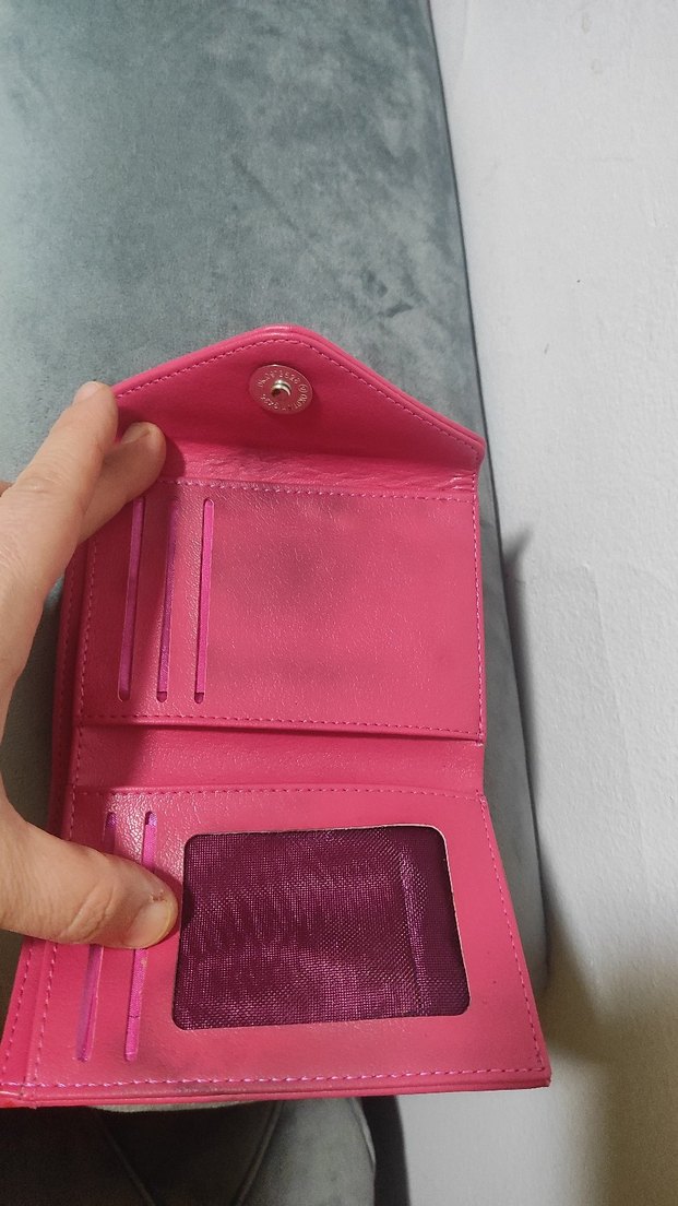 Düğmeli Pembe Deri Kadın Cüzdanı - Görsel 2