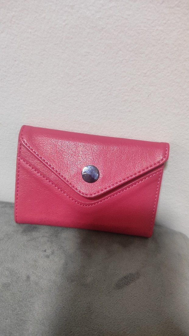 Düğmeli Pembe Deri Kadın Cüzdanı - Görsel 4
