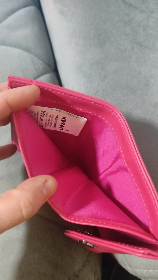 Düğmeli Pembe Deri Kadın Cüzdanı - Görsel 3