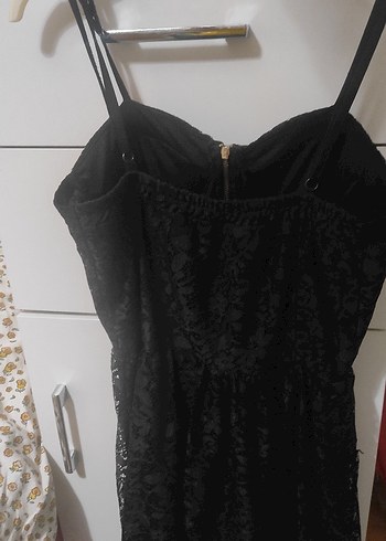 Siyah Nakışlı Straplez Midi Gotik Elbise - Görsel 3