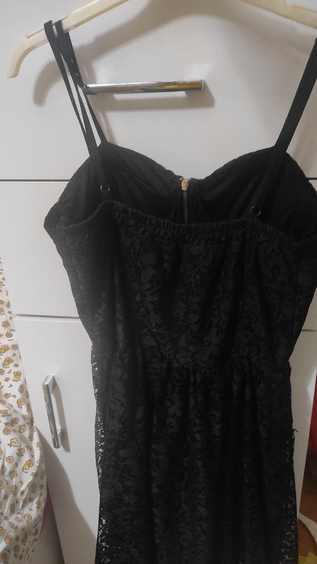 Siyah Nakışlı Straplez Midi Gotik Elbise - Görsel 3