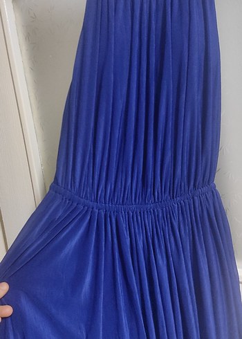 Klasik Lacivert Pilili Midi Elbise - Görsel 2