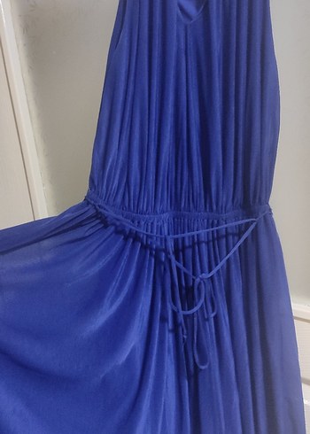 Klasik Lacivert Pilili Midi Elbise - Görsel 5