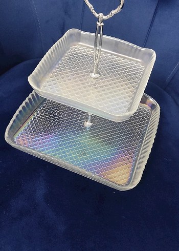 Beyaz Cam İki Katlı Servis Tabağı sunum tabağı - Görsel 3