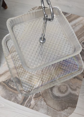 Beyaz Cam İki Katlı Servis Tabağı sunum tabağı - Görsel 2