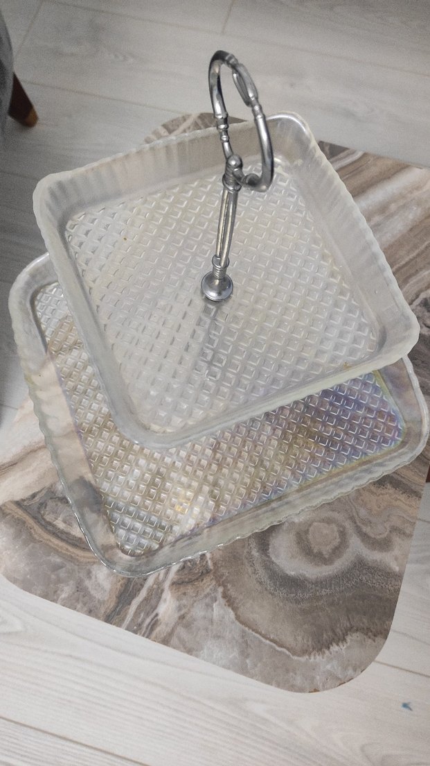 Beyaz Cam İki Katlı Servis Tabağı sunum tabağı - Görsel 2