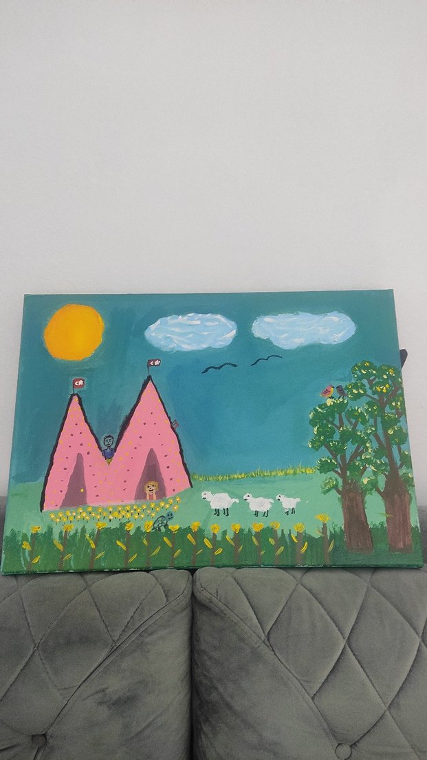 Pembe Pastel Renkli Çiftlik Temalı Tablo - Görsel 3