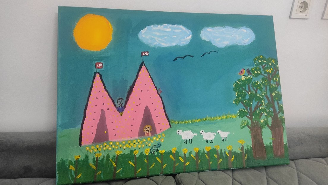 Pembe Pastel Renkli Çiftlik Temalı Tablo - Görsel 2