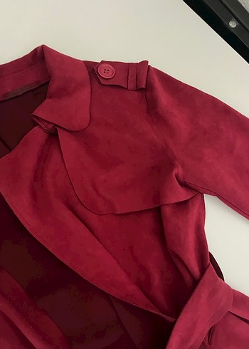 38 Beden Bordo Kadın Süet Uzun Pardösü