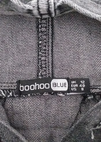 40 Beden gri Renk Gri Denim Kapüşonlu Salaş Kot Kumaş Sweatshirt