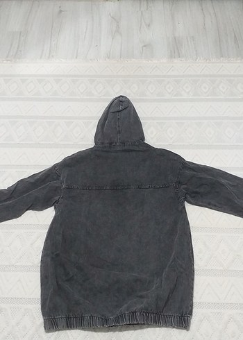 40 Beden Gri Denim Kapüşonlu Salaş Kot Kumaş Sweatshirt