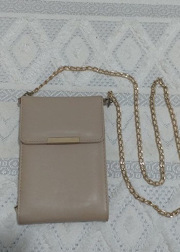 Bej Deri Zincir Detaylı Kadın Çanta
