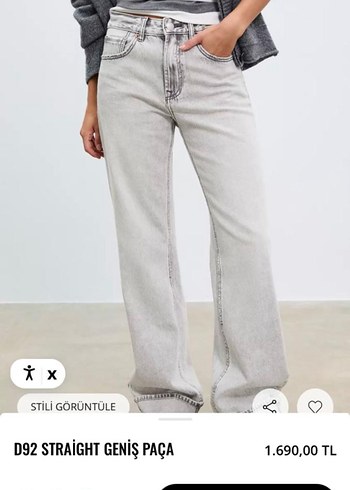 D92 Gri Straight Geniş Paça Jean