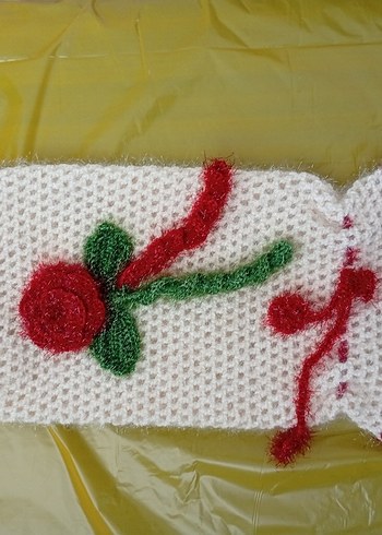 Nakışlı Beyaz Renkli gül detaylı poşetlik - Görsel 2