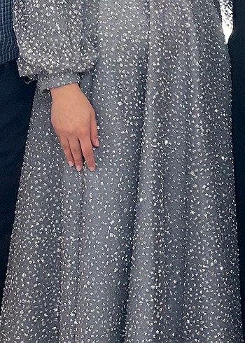 Gri Parıltılı Uzun Kadın Abiye Elbise - Görsel 3