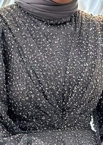 Gri Parıltılı Uzun Kadın Abiye Elbise - Görsel 2