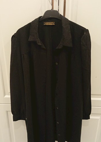 Düğmeli Siyah Midi Gömlek - Görsel 2