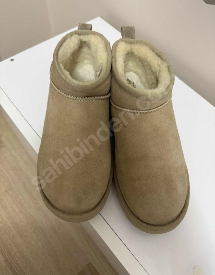 Bej Süet Kadın Dolgu Topuklu Bot Velcro - Görsel 3