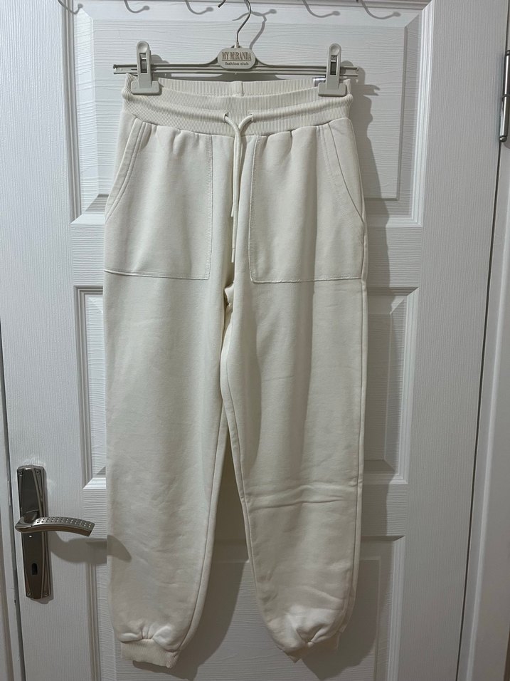 Beyaz Rahat Kesim Kadın Keten Eşofman - Görsel 2