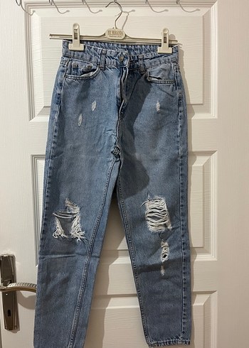 Kadın Mavi Denim Kemerli Normal Boy Jean - Görsel 2