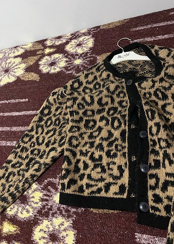 m Beden Kahverengi Leopar Desenli Tüylü Kadın Hırka
