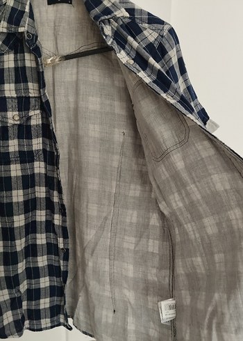 Erkek Kısa Kollu Gri Kareli Keten Gömlek - Görsel 7