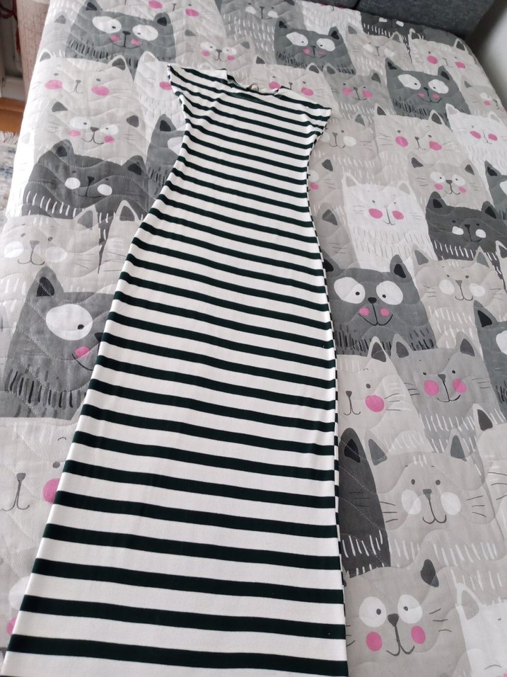 Gri Zebra Desenli Uzun Elbise - Görsel 4