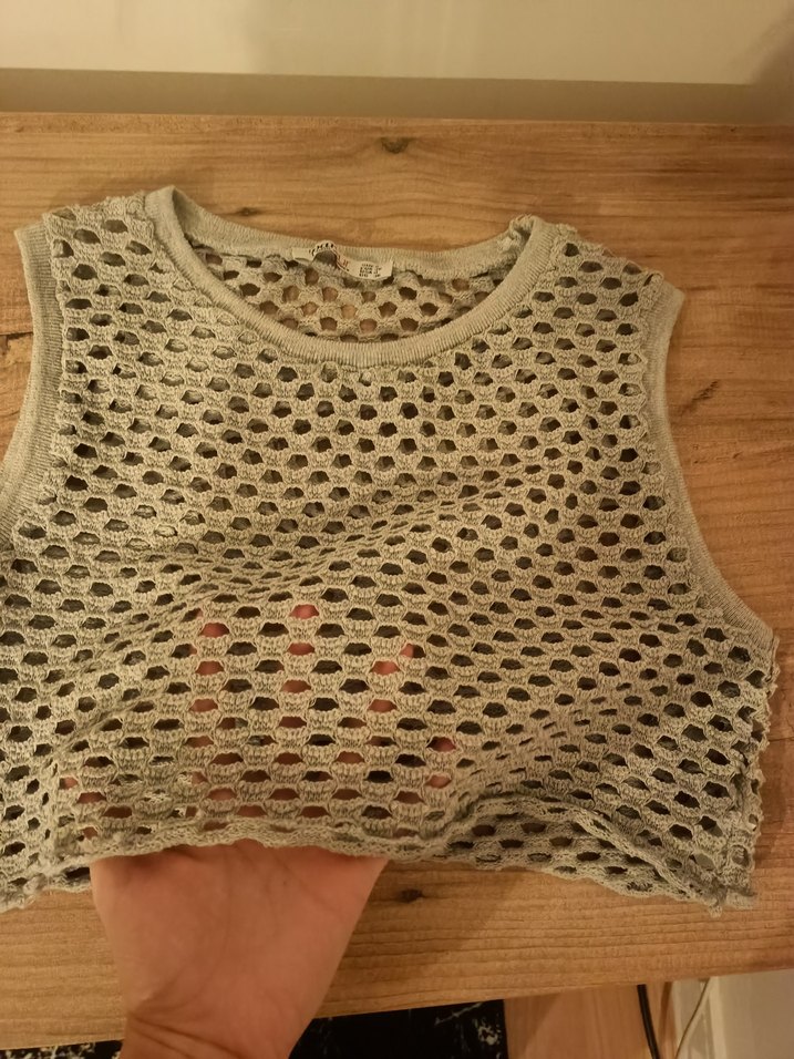 Bej Örgü Bohem Crop Top - Görsel 3