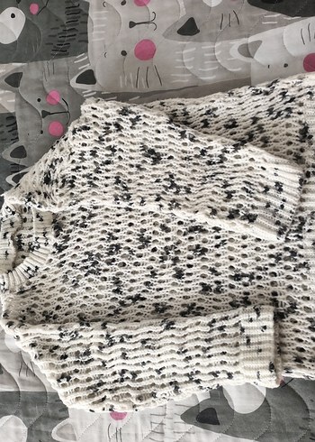 Beyaz Gri Örgü Kadın Kazak - Görsel 3