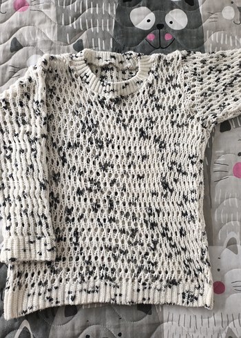 Beyaz Gri Örgü Kadın Kazak - Görsel 2